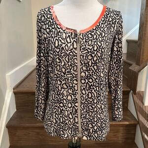 Eva & Claudi Cheetah Print Cardigan Sweater Floral Colar Zip Front Size Medium